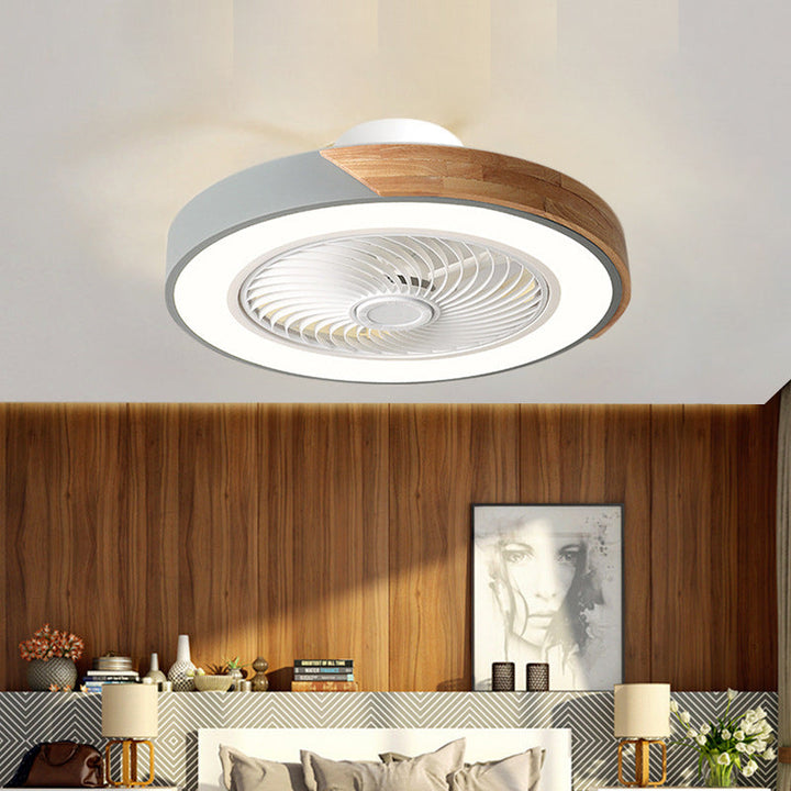 Nordic Round Solid Wood LED Ceiling Fan Light