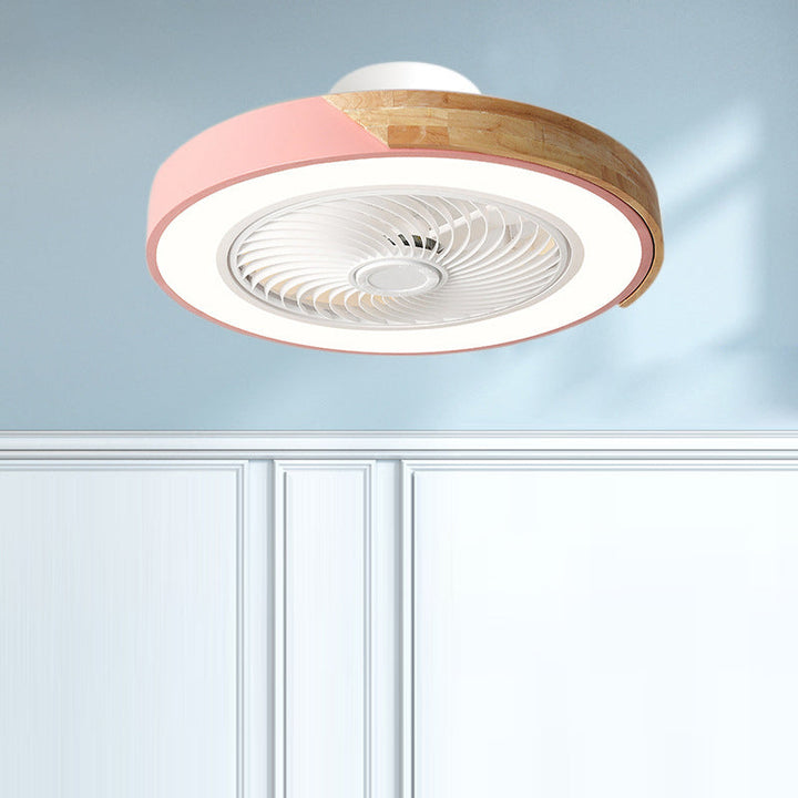 Nordic Round Solid Wood LED Ceiling Fan Light
