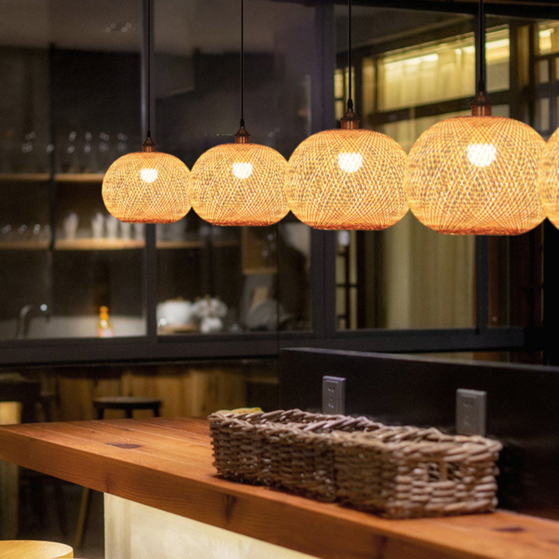 Japanese Traditional Round Bamboo Pendant Light