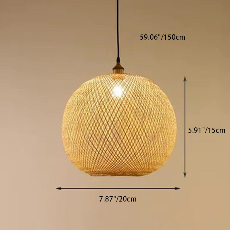 Japanese Traditional Round Bamboo Pendant Light