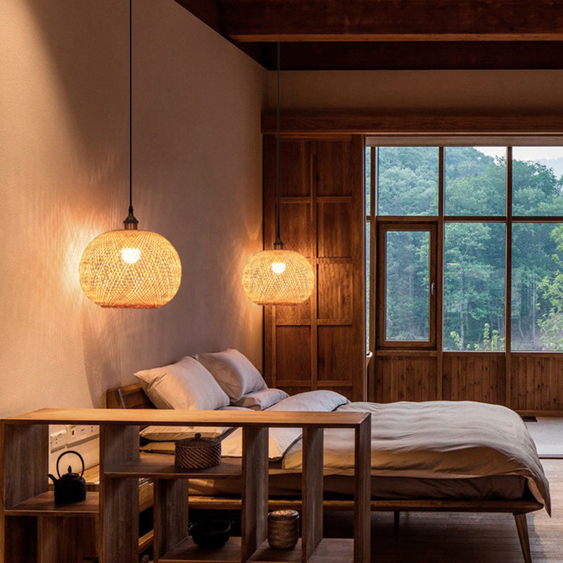 Japanese Traditional Round Bamboo Pendant Light
