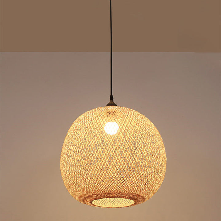 Japanese Traditional Round Bamboo Pendant Light