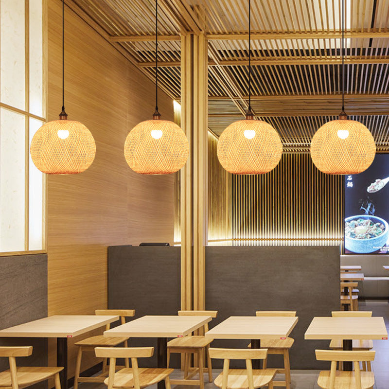 Japanese Traditional Round Bamboo Pendant Light