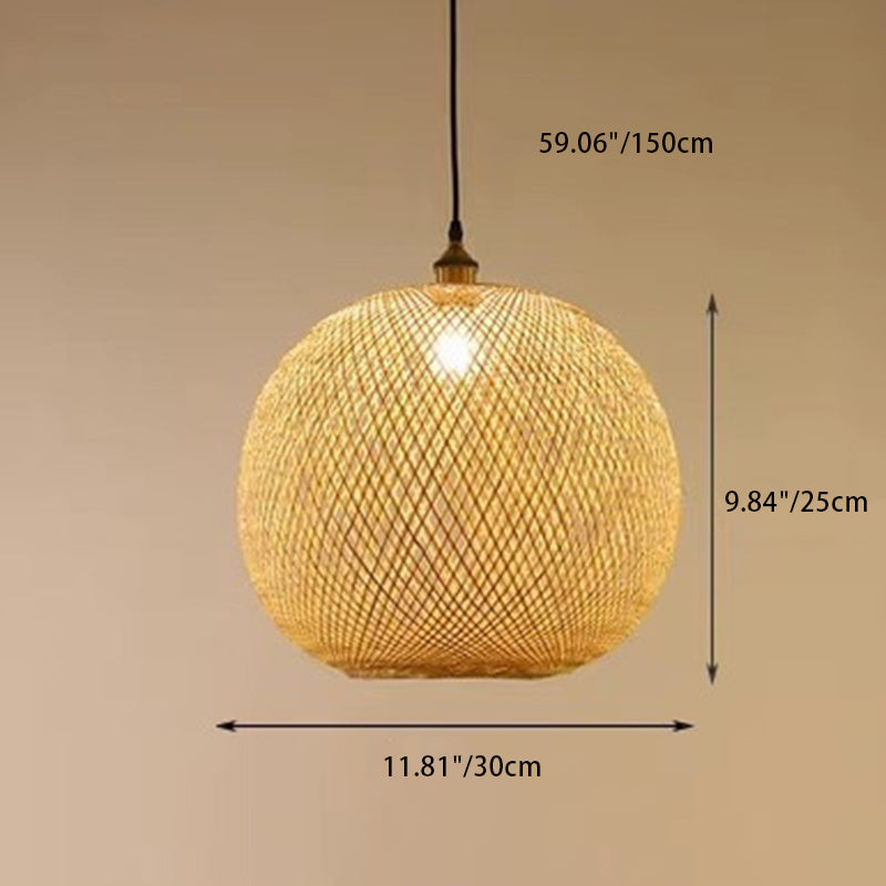Japanese Traditional Round Bamboo Pendant Light
