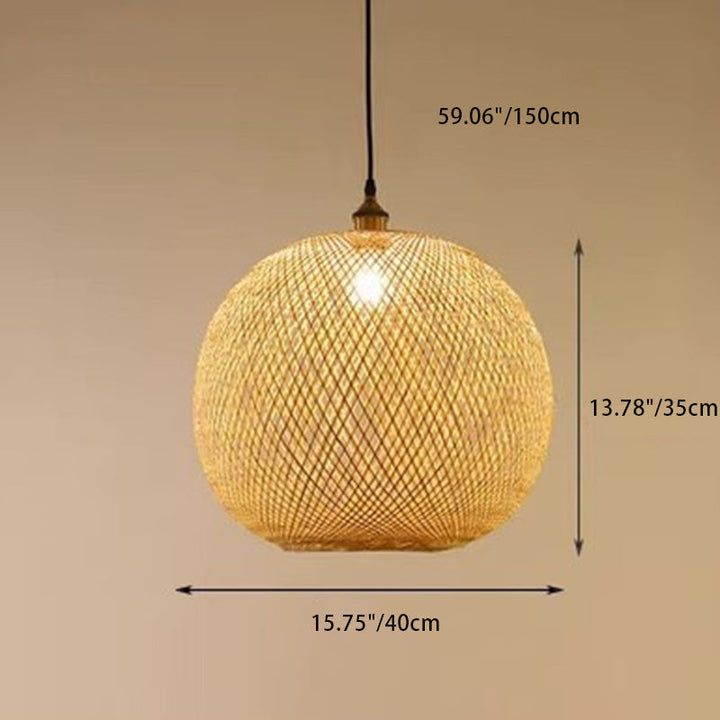 Japanese Traditional Round Bamboo Pendant Light