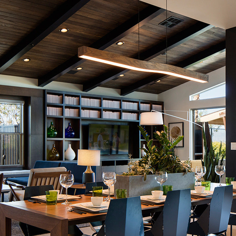 Minimalist Rectangular Wood LED Chandelier