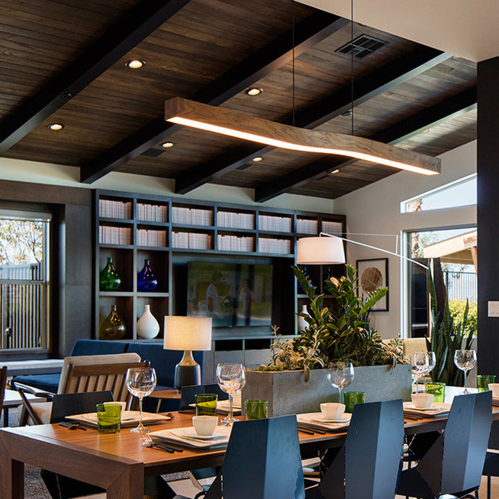 Minimalist Rectangular Wood LED Chandelier