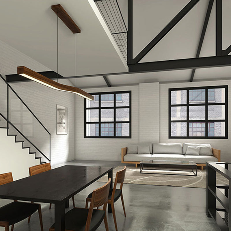 Minimalist Rectangular Wood LED Chandelier