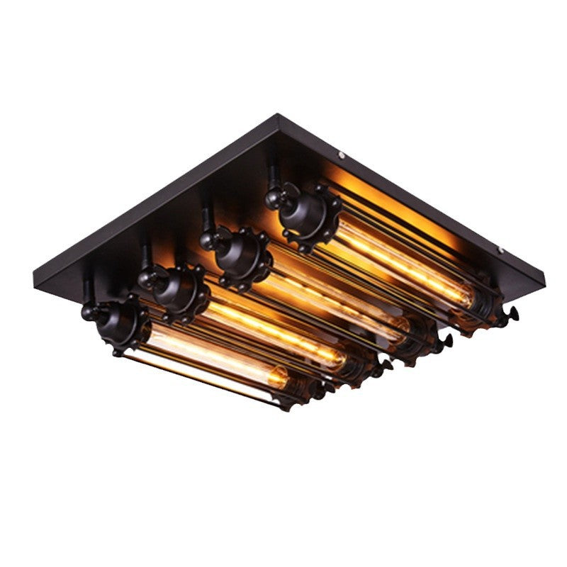 Contemporary Industrial Square Iron Glass 4-Light Semi-Flush Mount Ceiling Light For Bedroom
