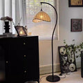 Traditional Vintage Round Hat Iron Fabric 1-Light Standing Floor Lamp For Living Room