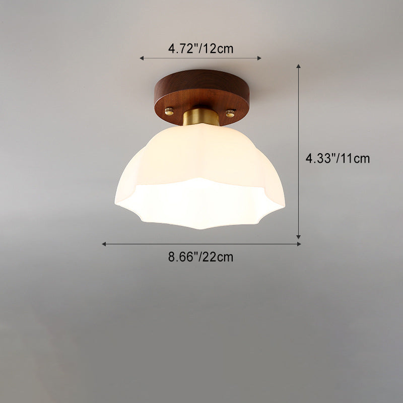 Contemporary Round Walnut Semi-Flush Ceiling Light