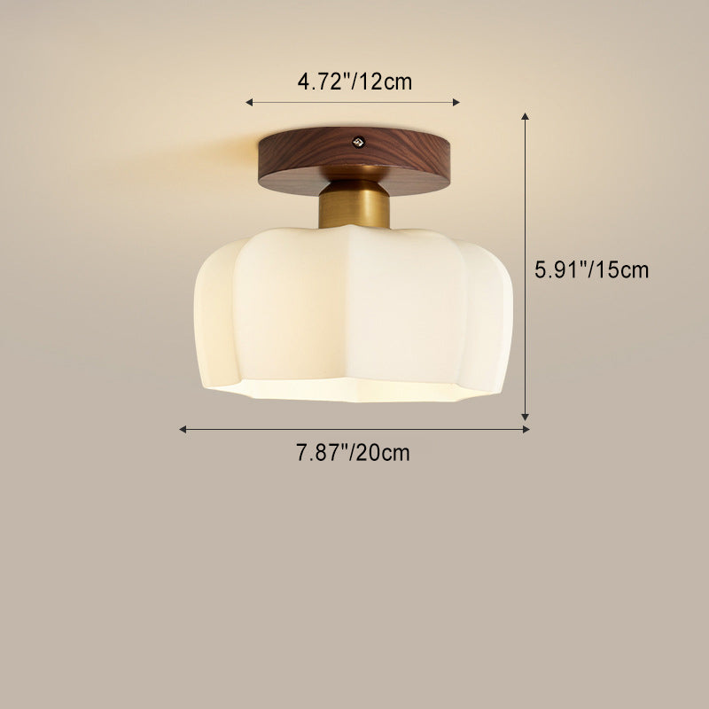 Contemporary Round Walnut Semi-Flush Ceiling Light