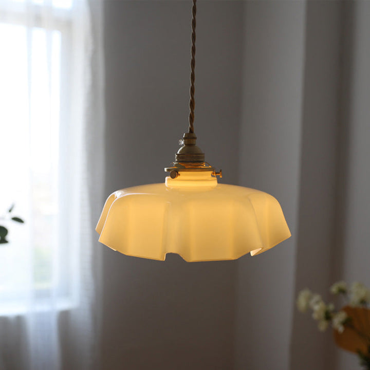 French Traditional Round Brass Pendant Light