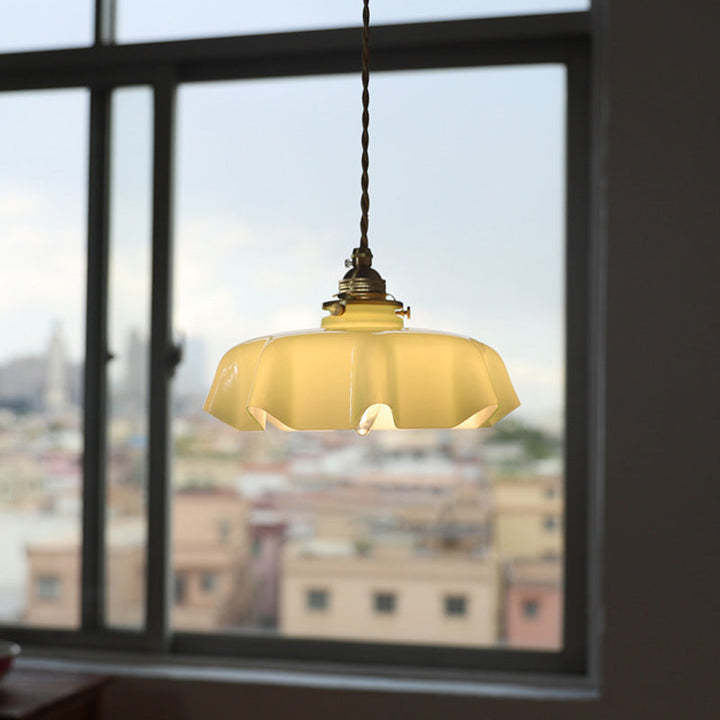 French Traditional Round Brass Pendant Light