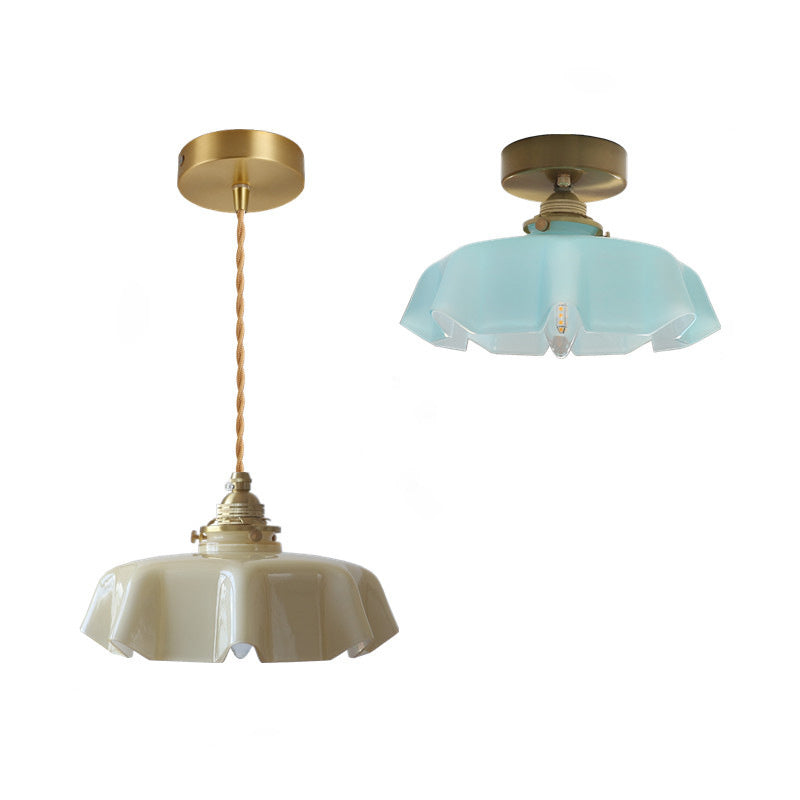 Traditional Round Brass Semi-Flush Ceiling Light
