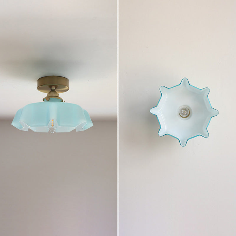 Traditional Round Brass Semi-Flush Ceiling Light