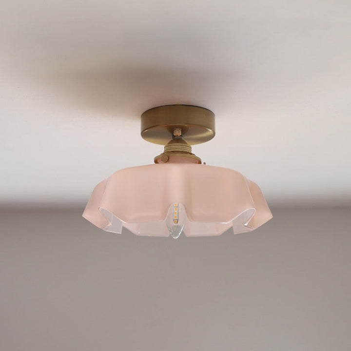 Traditional Round Brass Semi-Flush Ceiling Light