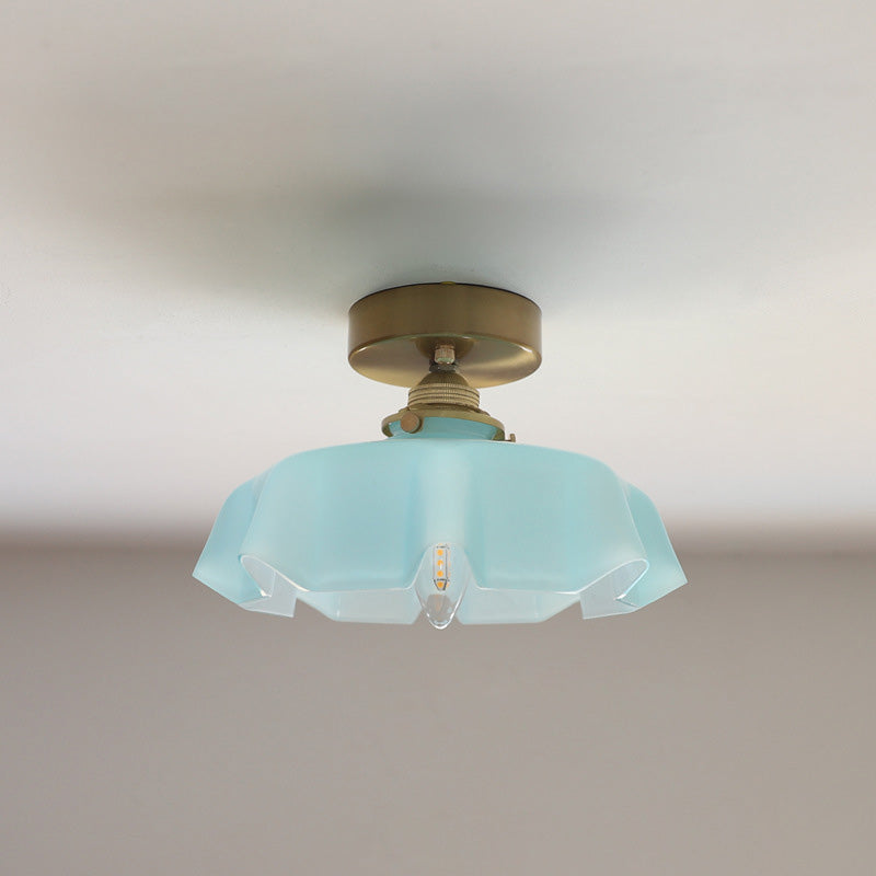 Traditional Round Brass Semi-Flush Ceiling Light