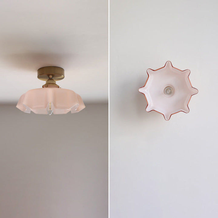 Traditional Round Brass Semi-Flush Ceiling Light