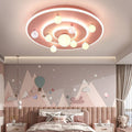 Contemporary Creative Kids Round Space Planet Iron LED Flush Mount Ceiling Light For Bedroom