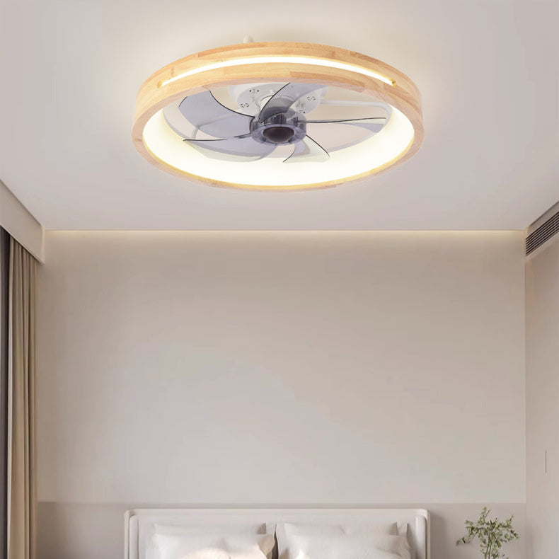 Traditional Round Solid Wood LED Ceiling Fan Light