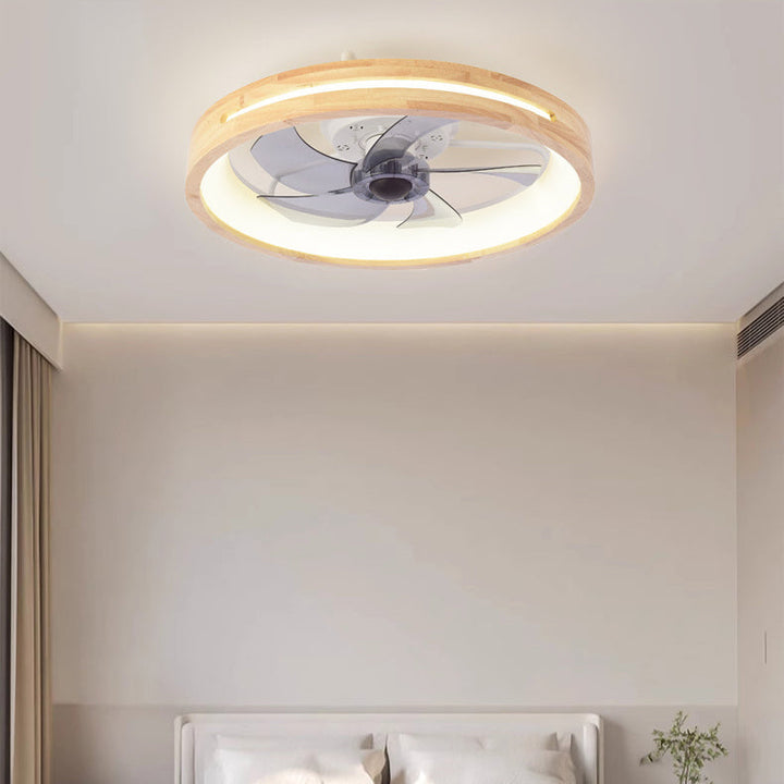 Traditional Round Solid Wood LED Ceiling Fan Light