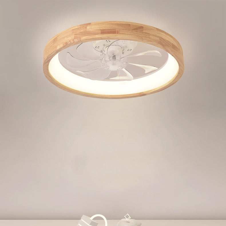 Traditional Round Solid Wood LED Ceiling Fan Light