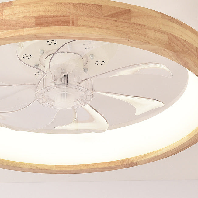 Traditional Round Solid Wood LED Ceiling Fan Light