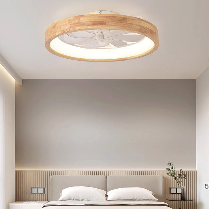 Traditional Round Solid Wood LED Ceiling Fan Light