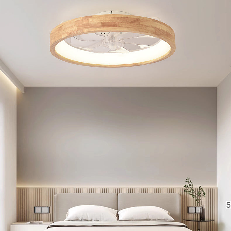 Traditional Round Solid Wood LED Ceiling Fan Light