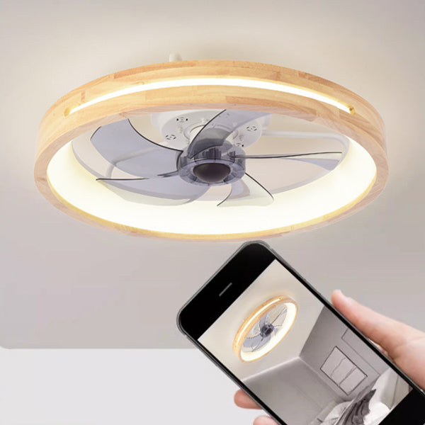 Traditional Round Solid Wood LED Ceiling Fan Light