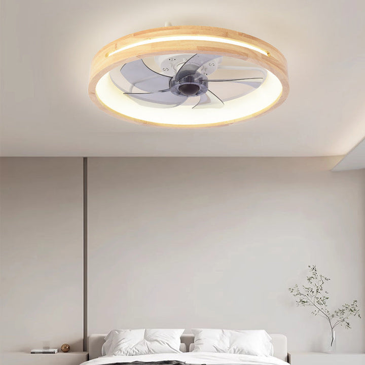 Traditional Round Solid Wood LED Ceiling Fan Light