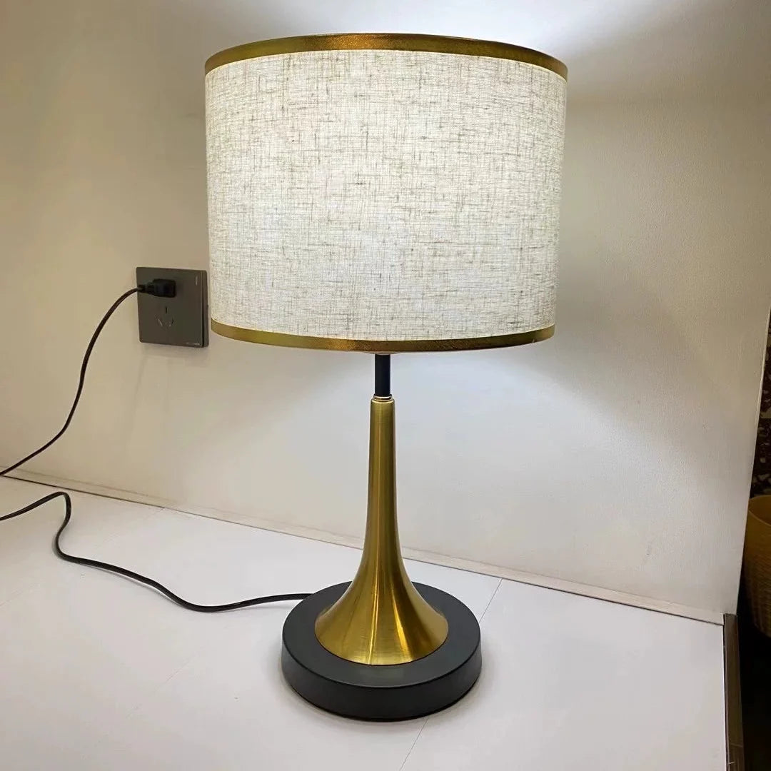 Contemporary Retro Fabric Metal Cylinder Touch Sensor Dimmable 1-Light Table Lamp For Bedside