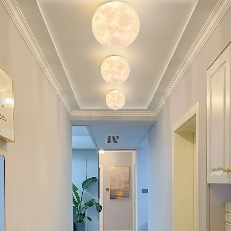 Contemporary Moon Resin Semi-Flush Ceiling Light