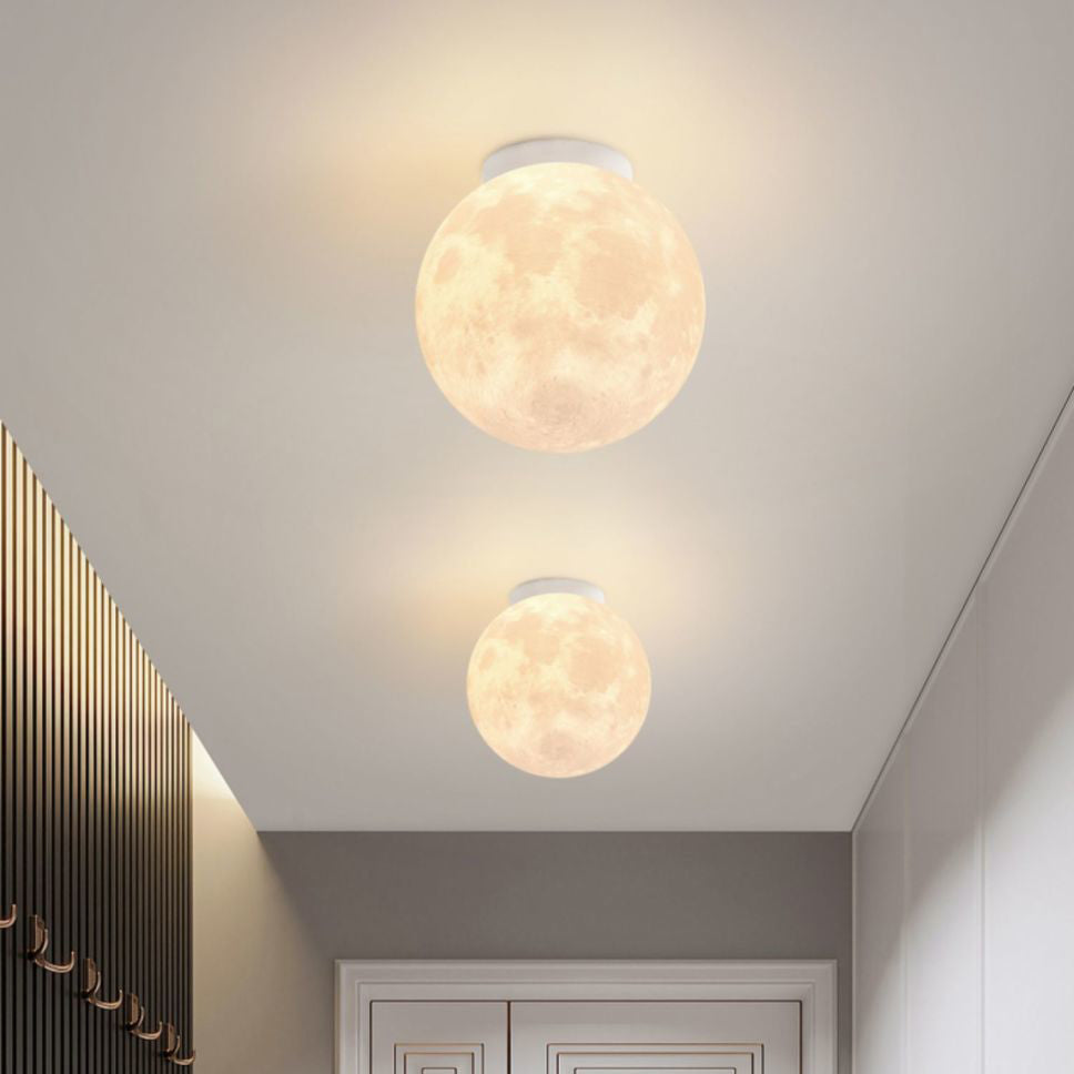 Contemporary Moon Resin Semi-Flush Ceiling Light