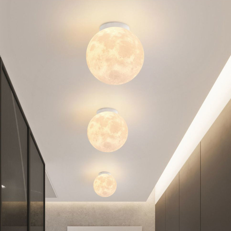 Contemporary Moon Resin Semi-Flush Ceiling Light