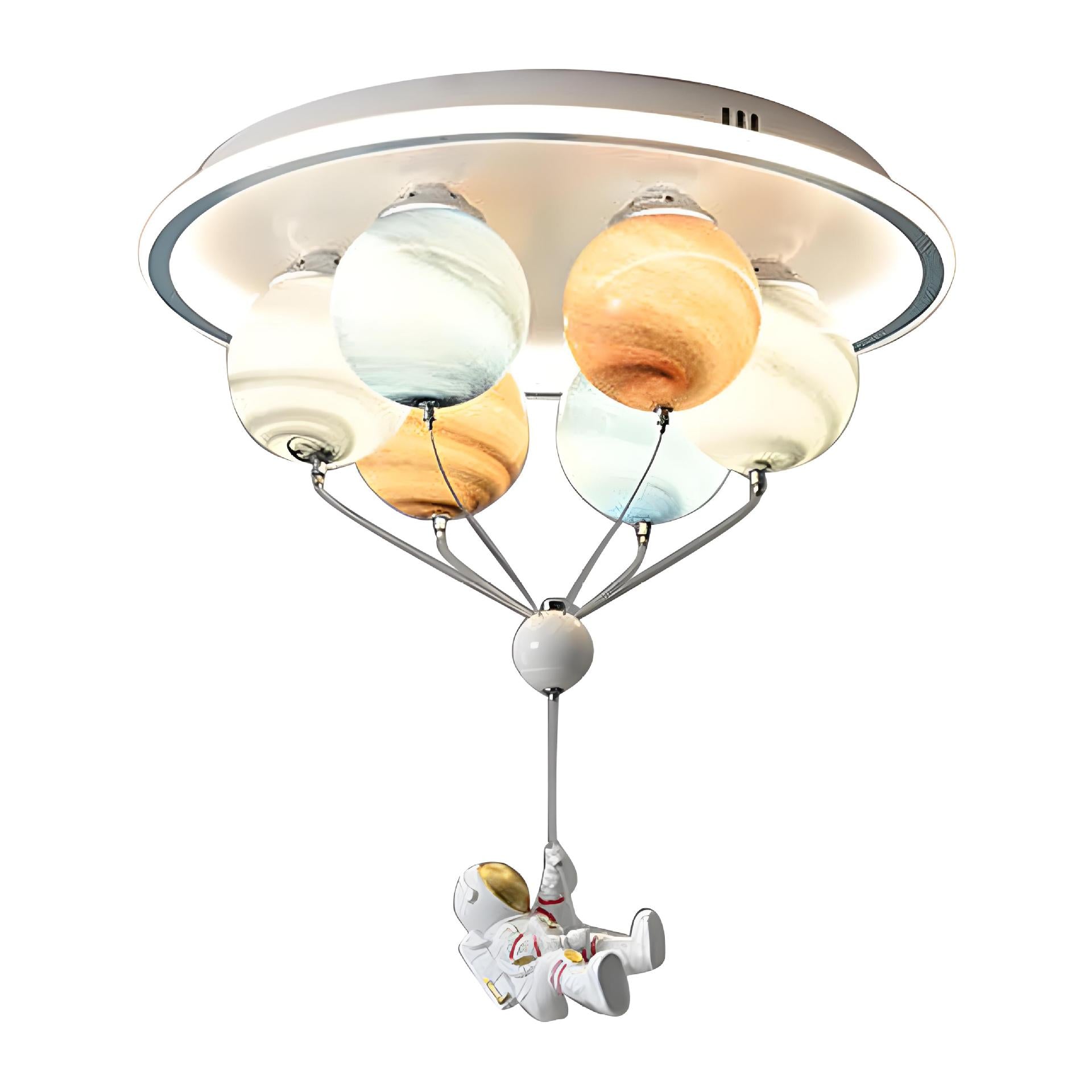 Contemporary Creative Kids Planet Space Hot Air Balloon Astronaut Iron Resin Glass 6-Light LED Semi-Flush Mount Ceiling Light For Bedroom