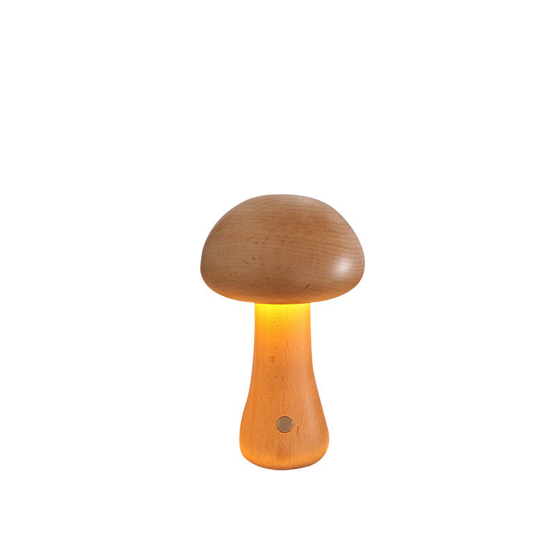 Contemporary Scandinavian Rechargeable Solid Wood Mushroom LED Table Lamp Night Light For Bedside