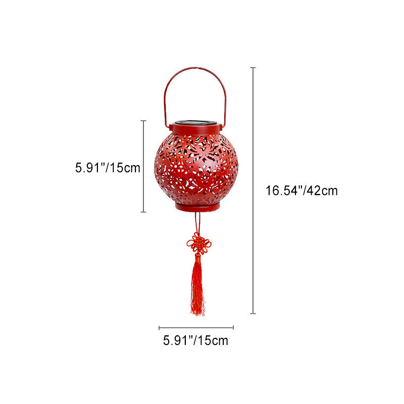 Traditional Chinese Solar Waterproof Iron Hollowed Lantern LED Outdoor Light Landscape Lighting For Garden