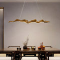 Traditional Japanese Fiberglass Silica Iron Wavey Drift Imitation Wood LED Chandeliers Island Light For Dining Room