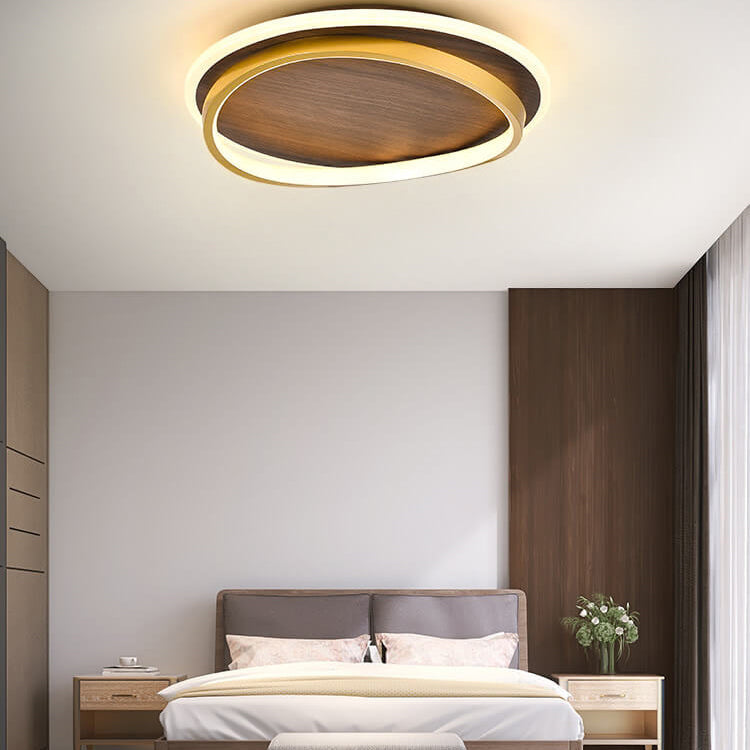 Minimalist Circular Walnut LED Flush Mount Ceiling Light