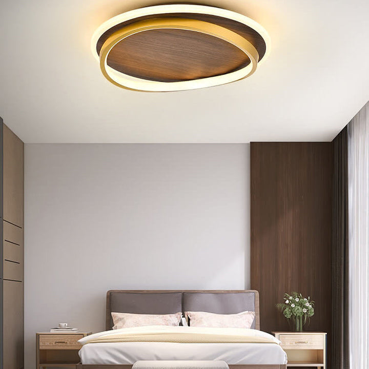Minimalist Circular Walnut LED Flush Mount Ceiling Light