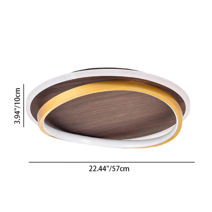Minimalist Circular Walnut LED Flush Mount Ceiling Light