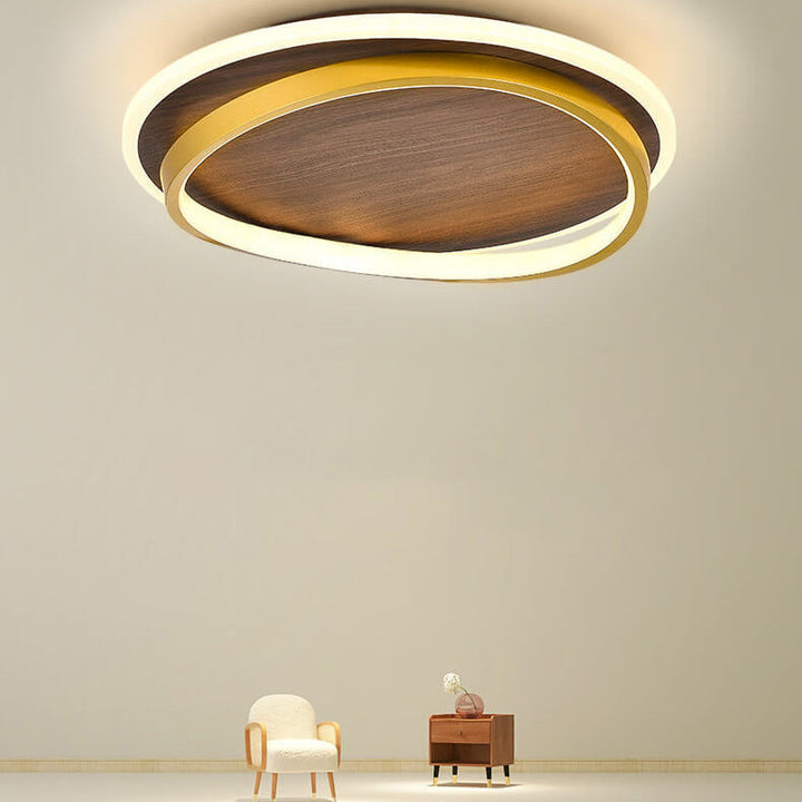 Minimalist Circular Walnut LED Flush Mount Ceiling Light
