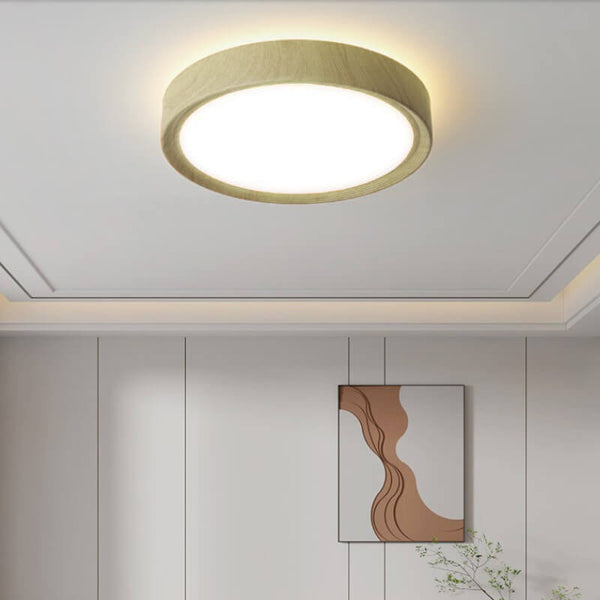Modern Round Wood LED Flush Mount Ceiling Light