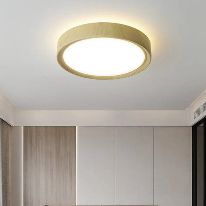 Modern Round Wood LED Flush Mount Ceiling Light