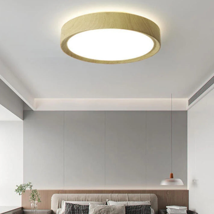 Modern Round Wood LED Flush Mount Ceiling Light