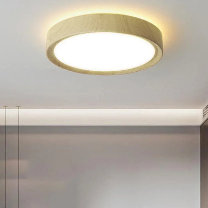 Modern Round Wood LED Flush Mount Ceiling Light