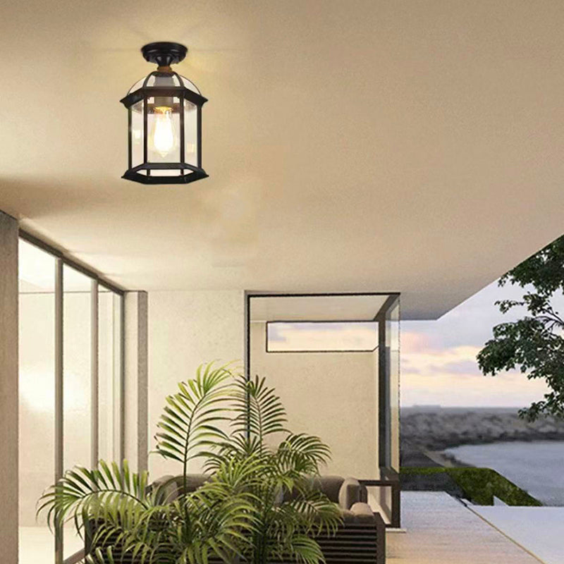 Traditional Lantern Waterproof Semi-Flush Ceiling Light
