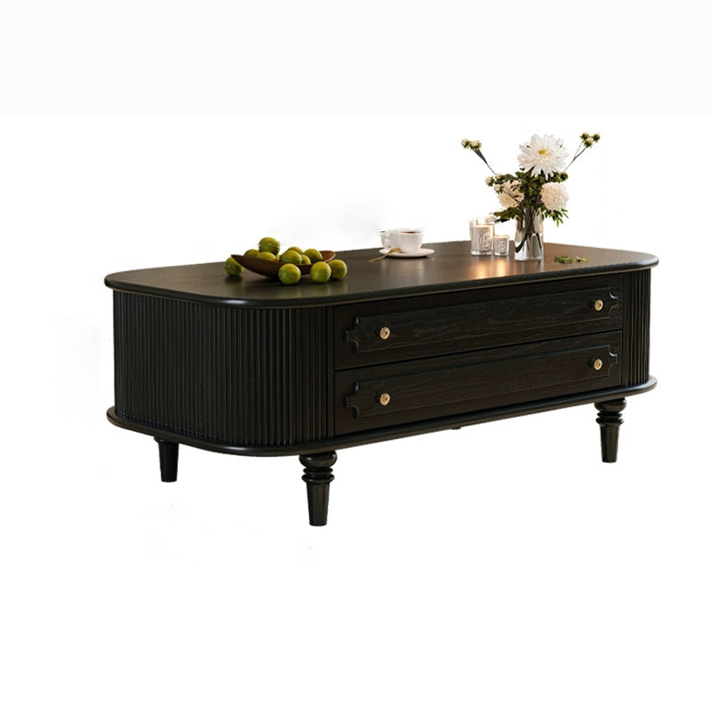 Traditional French Rectangular Ash Wood Solid Wood Multi-Layer Plywood Coffee Table 2-Drawer For Living Room